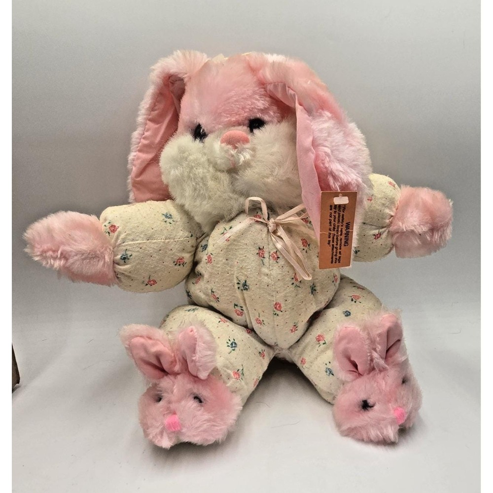 Vtg READ Cuddle‎ Wit Bunny Rabbit Stuffed Animal Plush Slippers Pink Nose